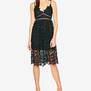 Bardot NWOT Green Lace Spaghetti Strap V Neck Knee Length Party Dress